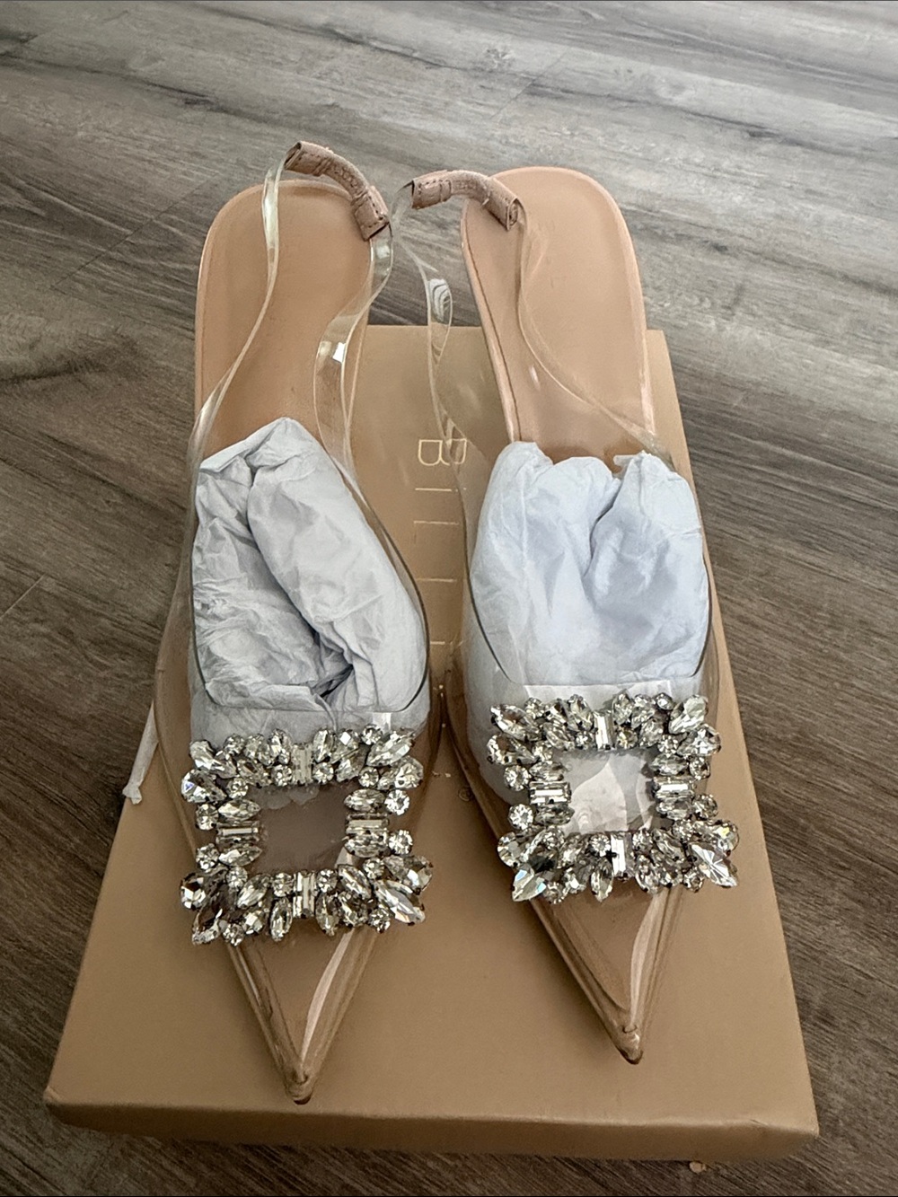Billini Nude Crystal Buckle Pointed Slingback Flats